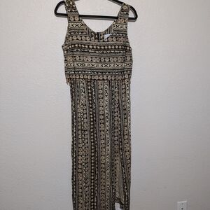 Bohemian Black and Tan Maxi Dress SZ M -L with beaded accents